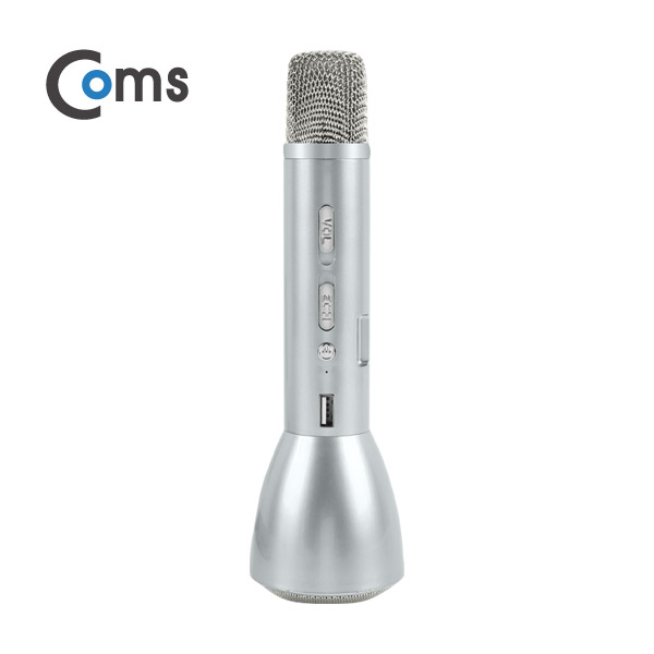 Coms 휴대용 블루투스 노래방 마이크 앰프(AUX 입력/에코/볼륨/USB 충전) 실버