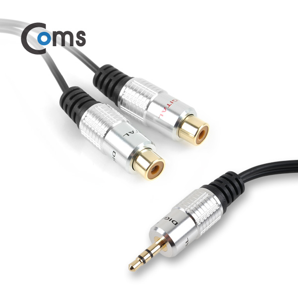 Coms 스테레오 RCA 케이블 젠더 Y형(3.5 M/RCA Fx2) 25cm, Metal/Stereo