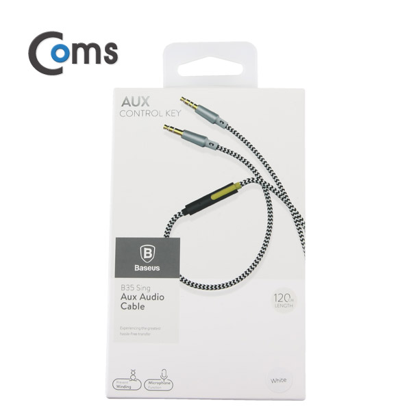 Coms AUX 오디오 케이블 (3.5mm / Mic 지원 / 컨트롤 버튼 / 4극 to 3극) 1.2M