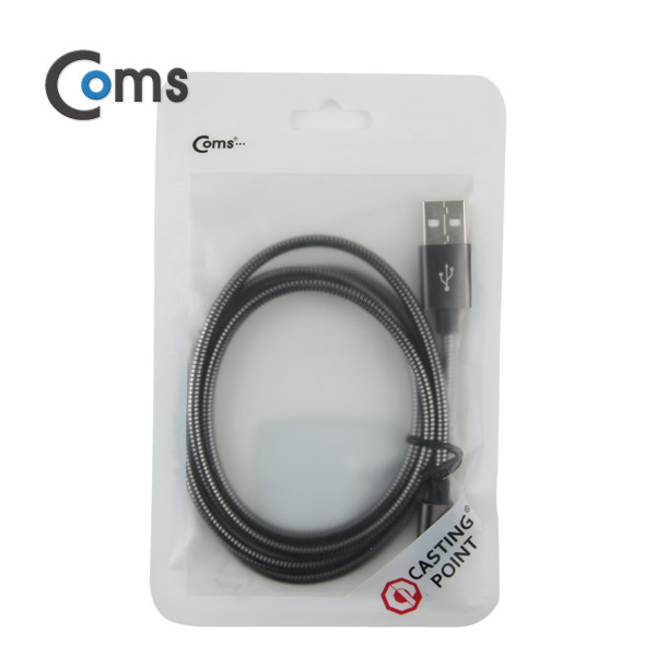 Coms 안드로이드 5핀 케이블 (메탈 스프링 재질 / Black/ 1M) 5Pin