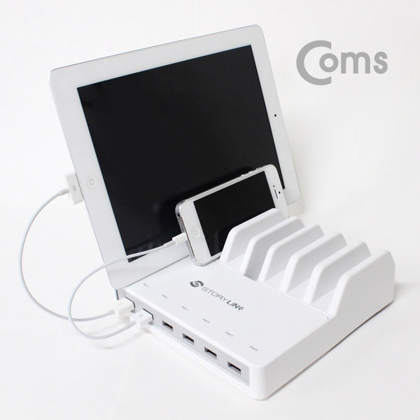 Coms 스토리링크 6포트 멀티 급속충전기 60W/2.1A/케이블포함
