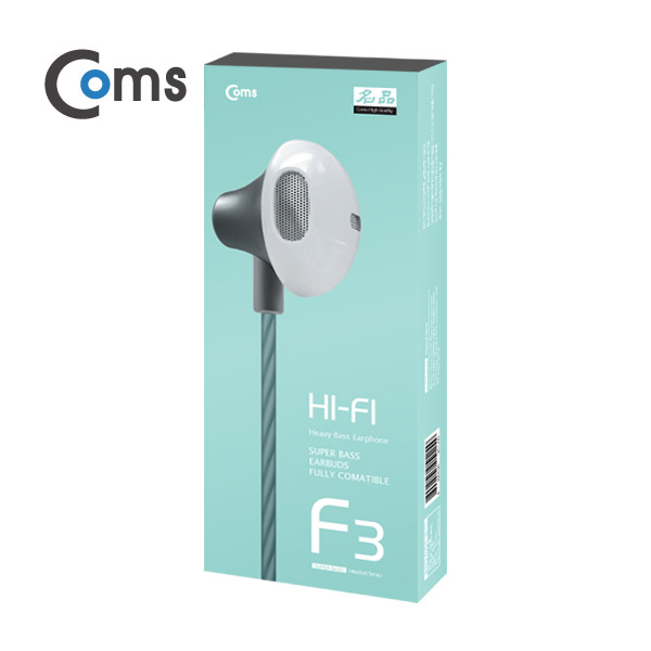 Coms 명품 F3 이어폰 (커널/고정형) 고급 음질, 줄꼬임 방지 케이블 - 블랙