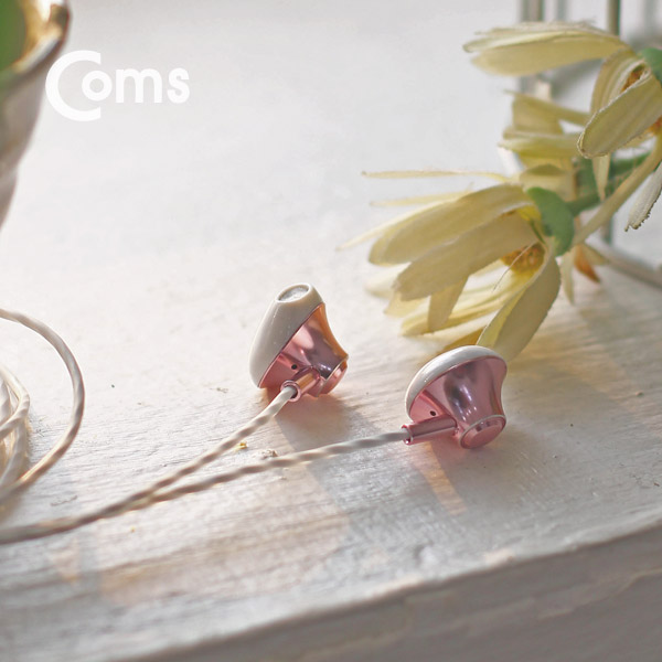 Coms 명품 F3 이어폰 (커널/고정형) 고급 음질, 줄꼬임 방지 케이블 - 로즈골드