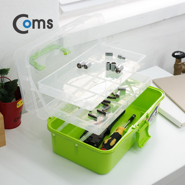 Coms 공구함(3단 케이스) 32x18.7x14.5cm (Green)