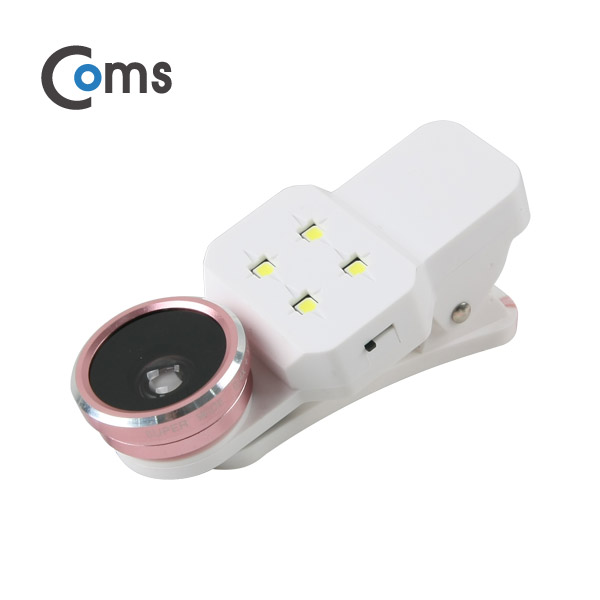Coms 스마트폰 카메라 확대경(3 in 1) 셀카렌즈, 렌즈교체형/LED조명/Macro/피쉬아이/Wide