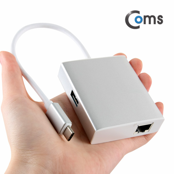 Coms USB 3.1 컨버터(Type C), 랜(10/100Mbps) + USB 3.0 HUB 2P