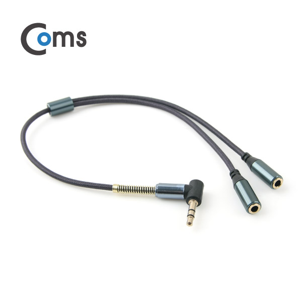 Coms AUX 케이블(3극) Y형 2분배/30cm, Black