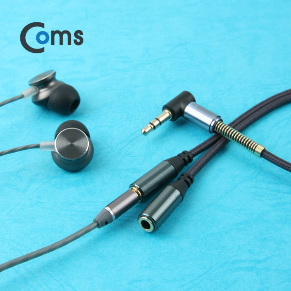 Coms AUX 케이블(3극) Y형 2분배/30cm, Black