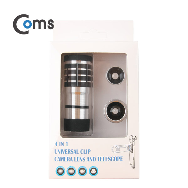Coms 스마트폰 카메라 확대경(4 in 1), 10배줌 (10x)- Macro/피쉬아이/Wide/망원렌즈
