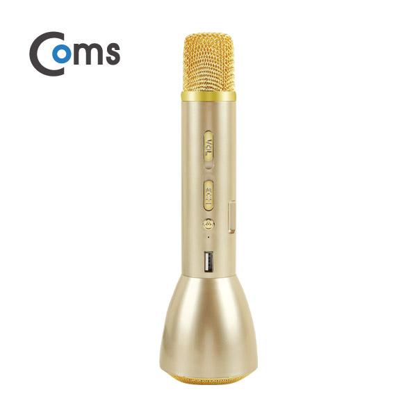 Coms 휴대용 블루투스 노래방 마이크 앰프(AUX 입력/에코/볼륨/USB 충전) 골드/ evn1