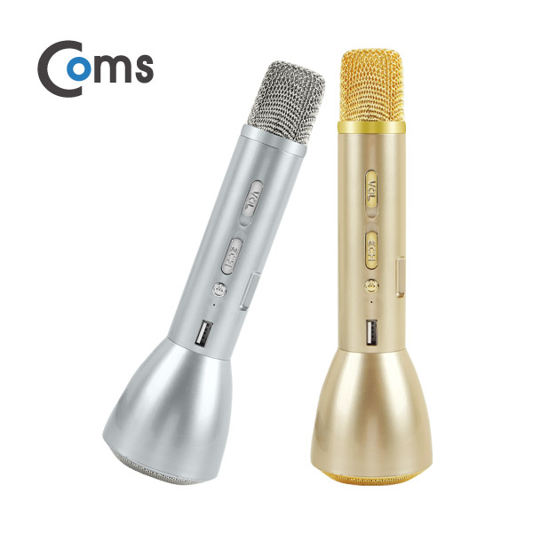 Coms 휴대용 블루투스 노래방 마이크 앰프(AUX 입력/에코/볼륨/USB 충전) 골드/ evn1