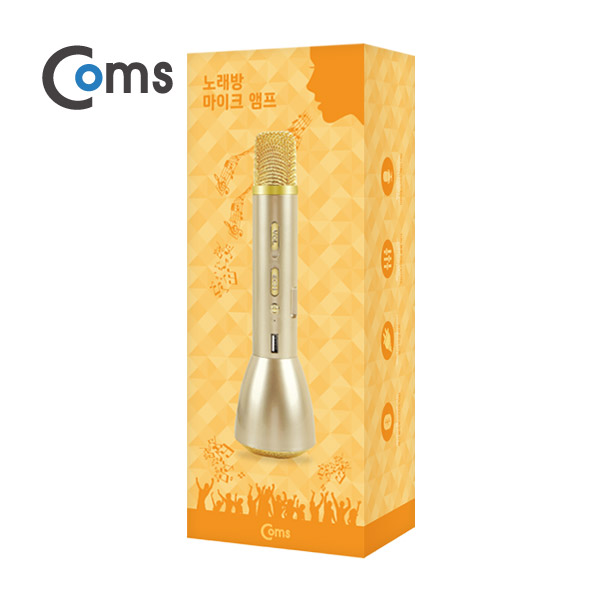 Coms 휴대용 블루투스 노래방 마이크 앰프(AUX 입력/에코/볼륨/USB 충전) 골드/ evn1