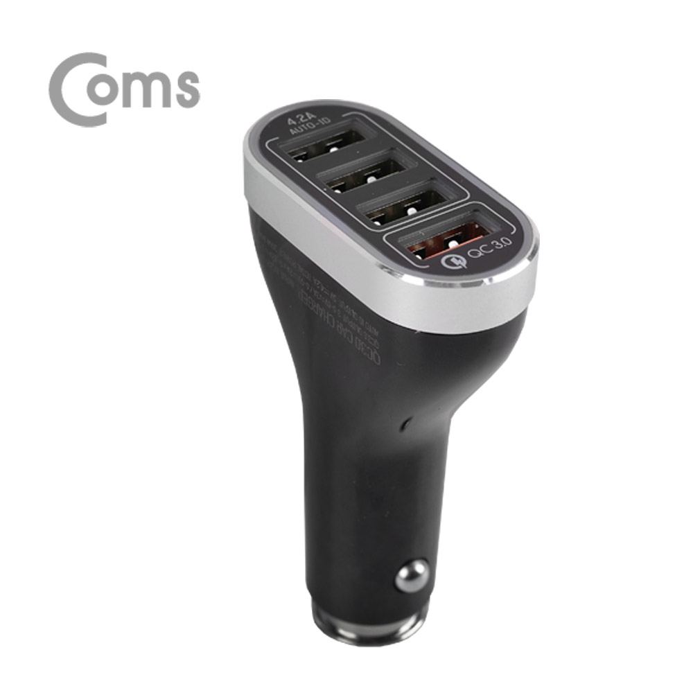 Coms 차량용 초고속 시가잭(시거잭) 충전기(4P)/퀵차지 QC 3.0 / 6.6A / Micro 5핀 케이블 제공