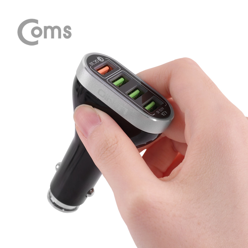 Coms 차량용 초고속 시가잭(시거잭) 충전기(4P)/퀵차지 QC 3.0 / 6.6A / Micro 5핀 케이블 제공
