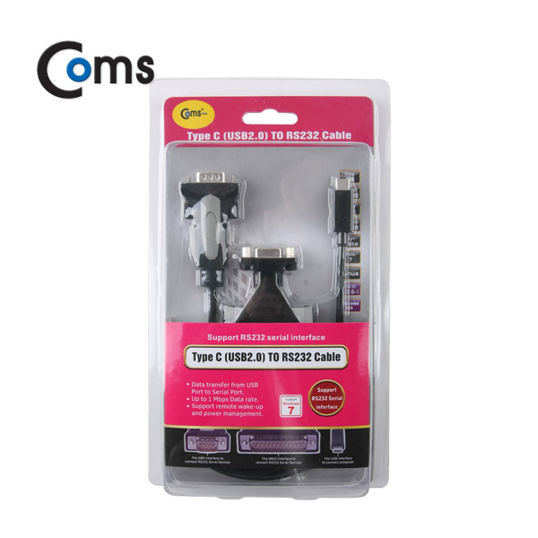 Coms USB 3.1 시리얼 케이블 1.8M / Type C / RS232 / 시리얼 젠더(DB25) 제공