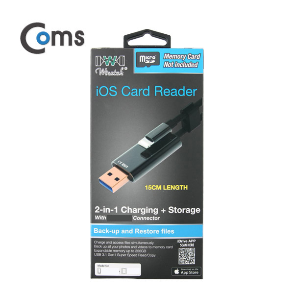 Coms IOS 8핀 (8Pin) USB/OTG 카드리더기 15cm - 8Pin(iOS)/USB & Micro SD