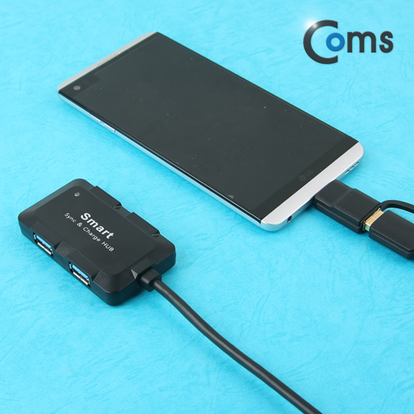 Coms USB 허브 3.0, (4P/무전원) 검정, C타입 젠더/보조 전원 포트, USB 3.0(F) to C(M)