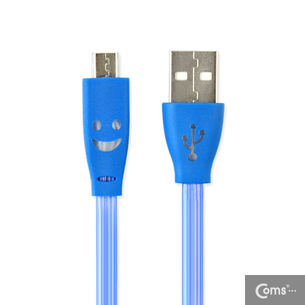 Coms USB/Micro USB(B) 케이블(투명 LED) EL 발광, 1M, 블루