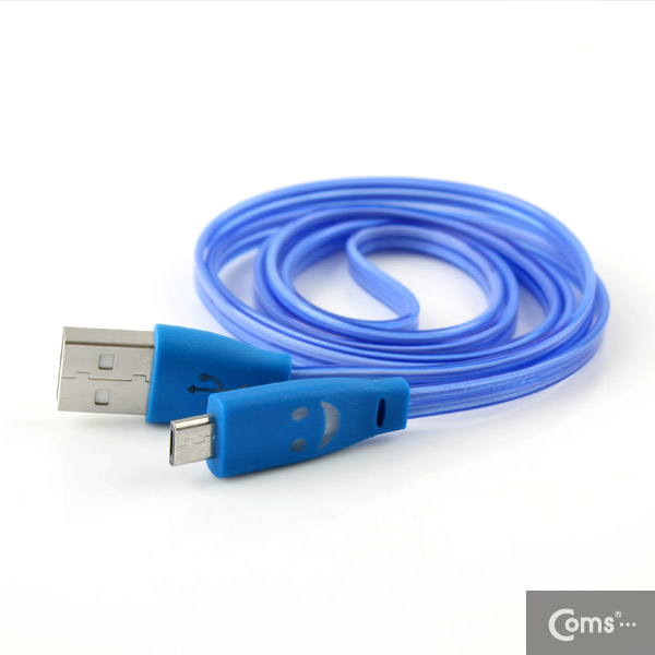 Coms USB/Micro USB(B) 케이블(투명 LED) EL 발광, 1M, 블루