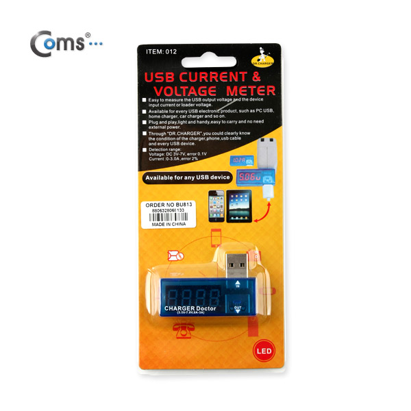 Coms USB 테스터기(전류/전압 측정) USB 기기 충전 상태표시/테스트