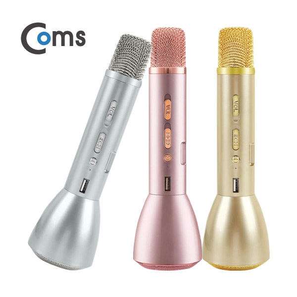 Coms 휴대용 블루투스 노래방 마이크 앰프(AUX 입력/에코/볼륨/USB 충전) 로즈골드/ evn1