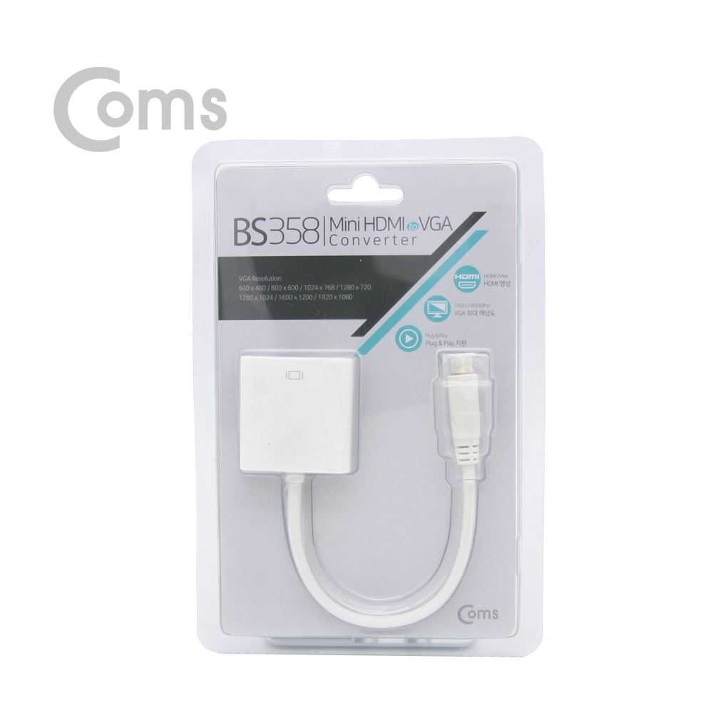 Coms HDMI 컨버터(Mini HDMI to VGA) 오디오 미지원 / 케이블 일체형