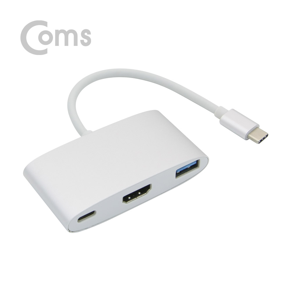 Coms USB 3.1(Type-C) 컨버터, Silver / Type-C to HDMI 변환+C(충전)+USB3.0(F)