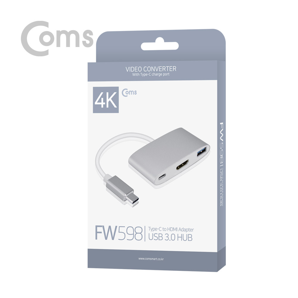 Coms USB 3.1(Type-C) 컨버터, Silver / Type-C to HDMI 변환+C(충전)+USB3.0(F)