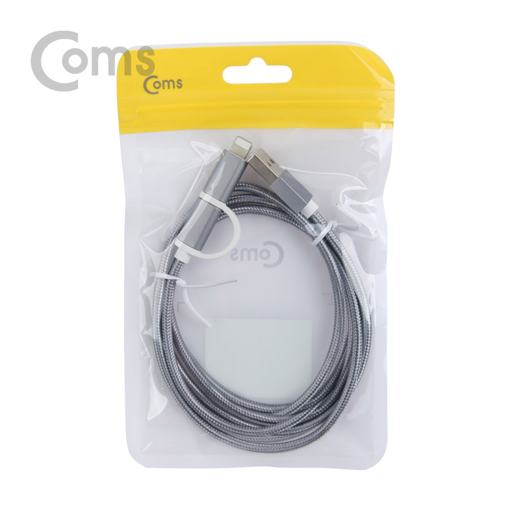 Coms iOS 스마트폰 케이블(패브릭/ 2 in 1) 2M, Android/Gray