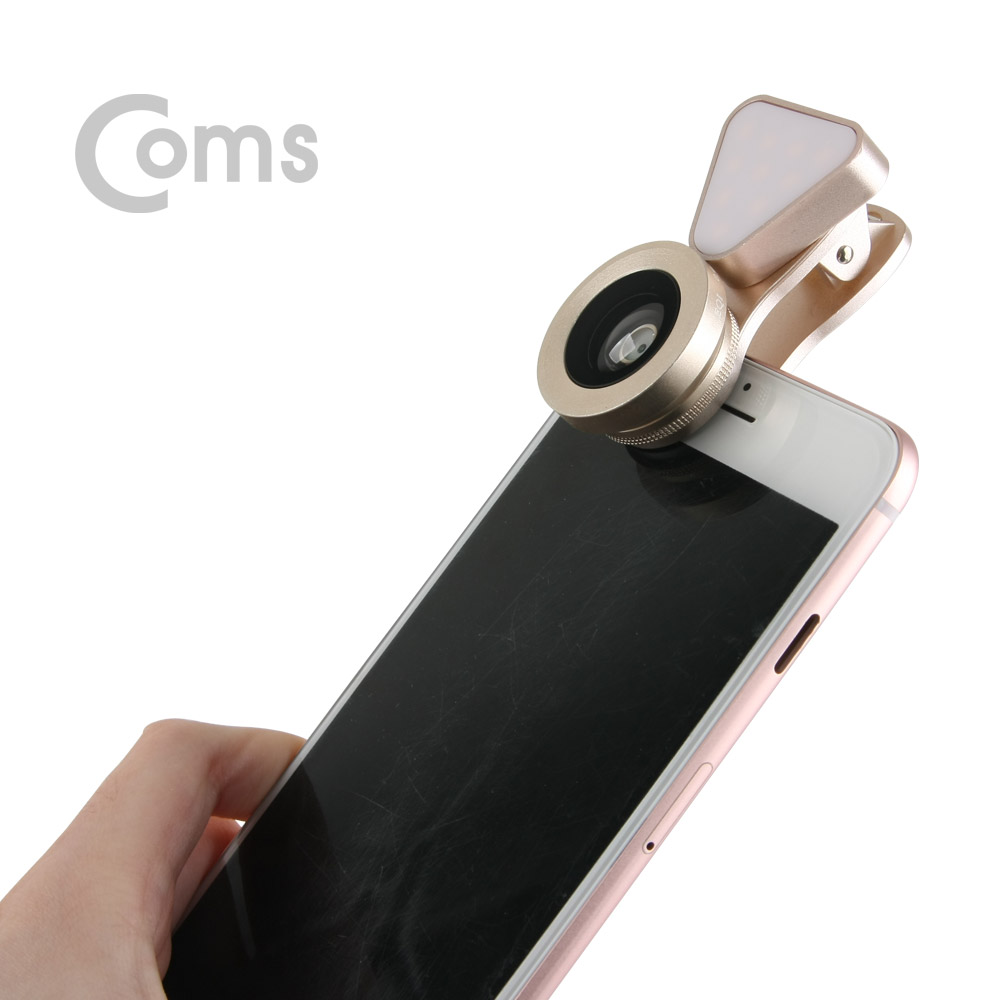 Coms 스마트폰 카메라 확대경/렌즈(3 in 1), LED Light - Macro/Wide