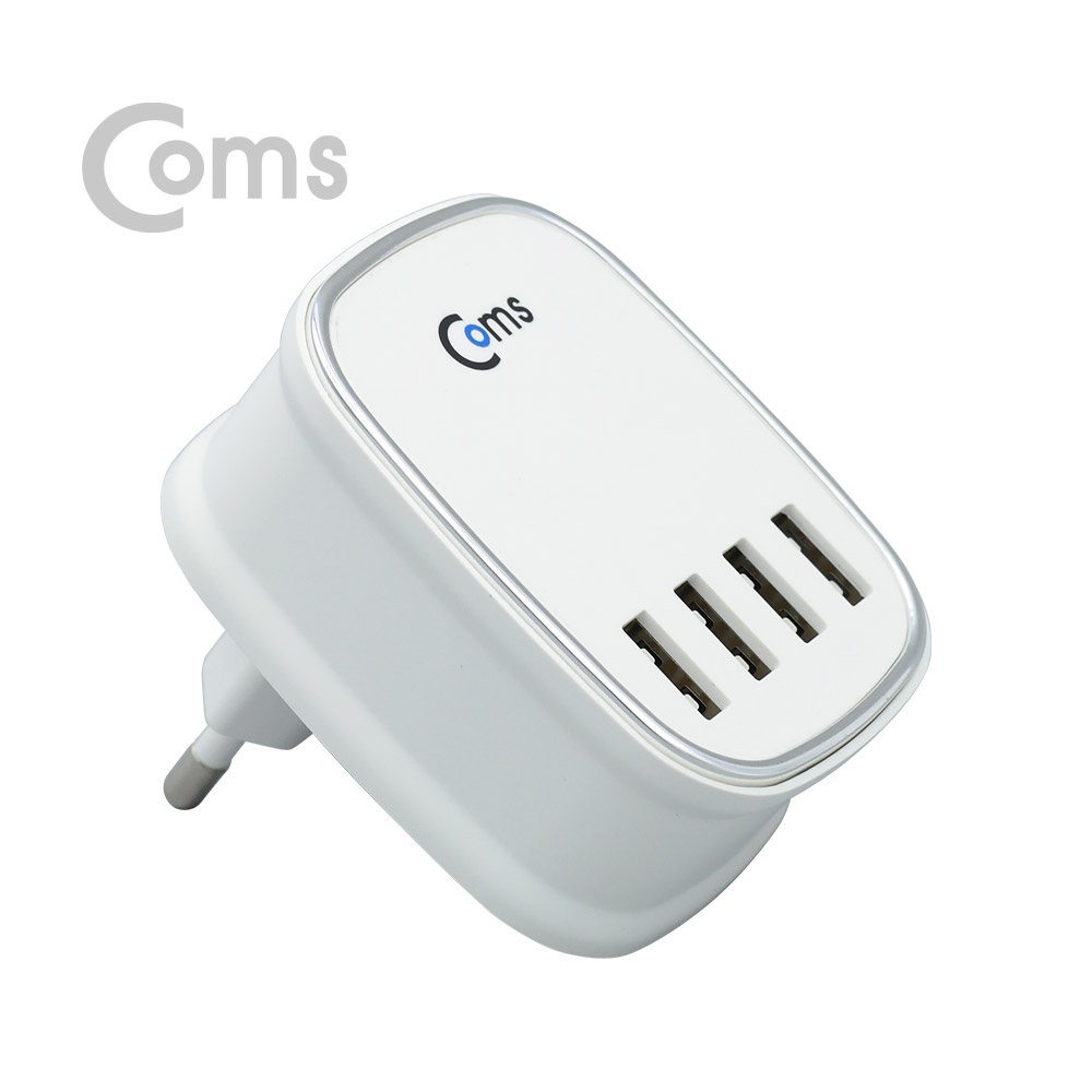 Coms 4포트 USB 전원 멀티충전기(White), USB 4 Port / 220V 전용/벽면 연결 / 4.5A-22.5W