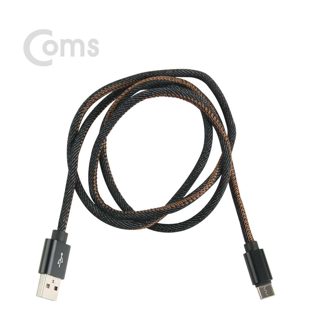 Coms USB 3.1 Type C 케이블(고속충전/2.4A) 1M 패브릭, Black