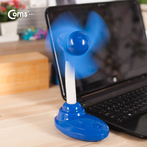 Coms USB 선풍기, 각도조절(플렉시블 스탠드),블루, 건전지겸용(AA)