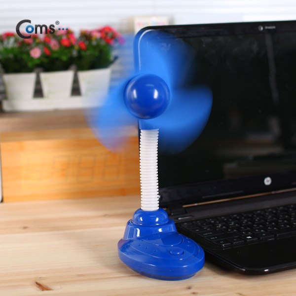 Coms USB 선풍기, 각도조절(플렉시블 스탠드),블루, 건전지겸용(AA)