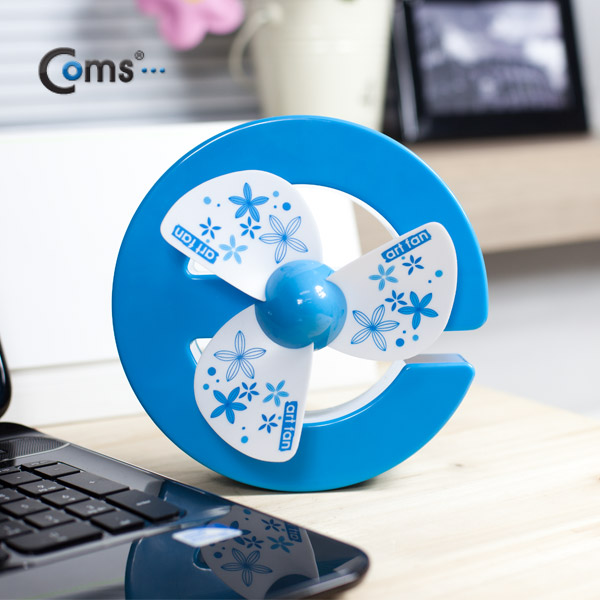 Coms USB 충전식 선풍기(탁상원형) - 블루 ☆ 충전식 ☆