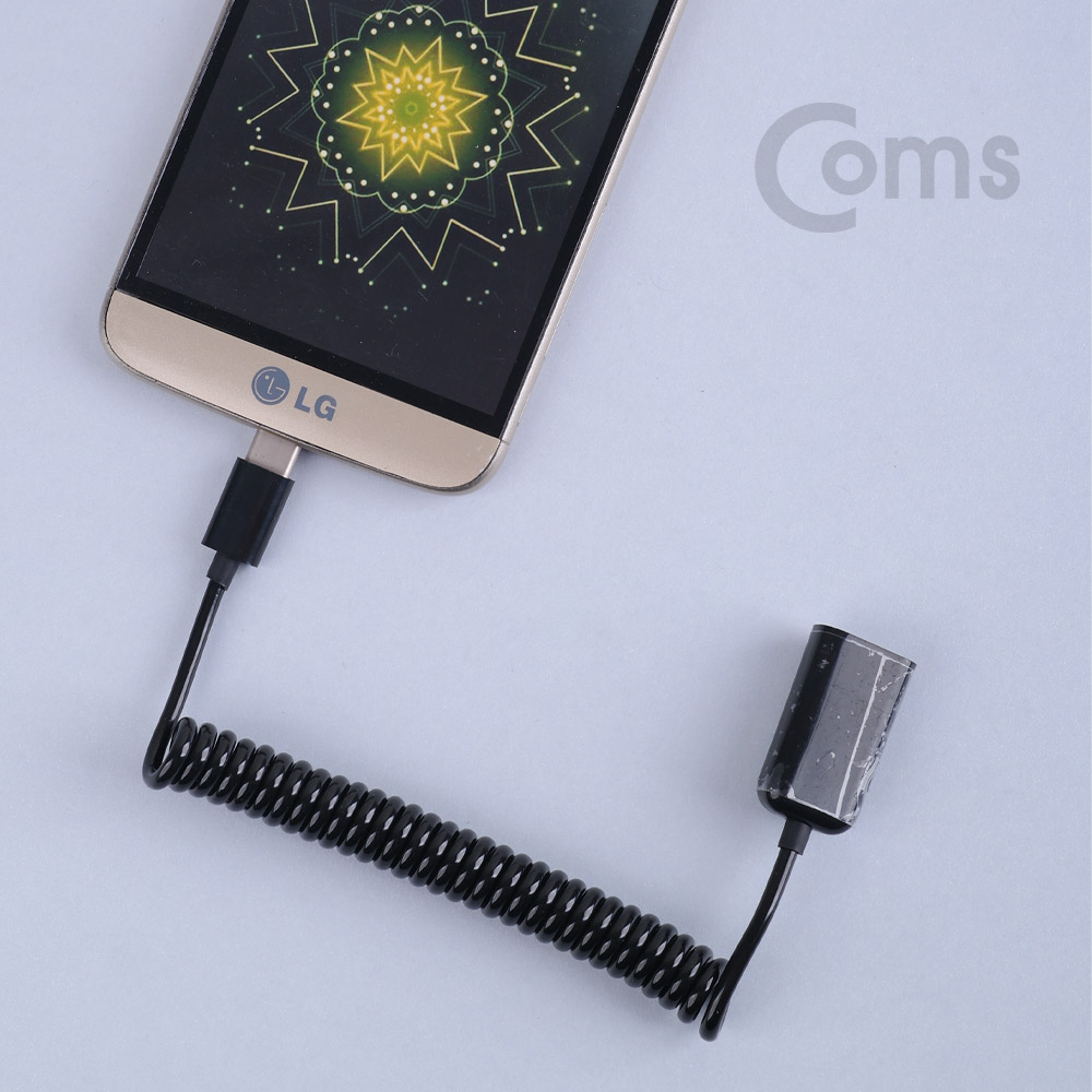 Coms USB 3.1 OTG젠더(Type C) USB 2.0 A(F) 20~30cm - 스프링 타입, Black