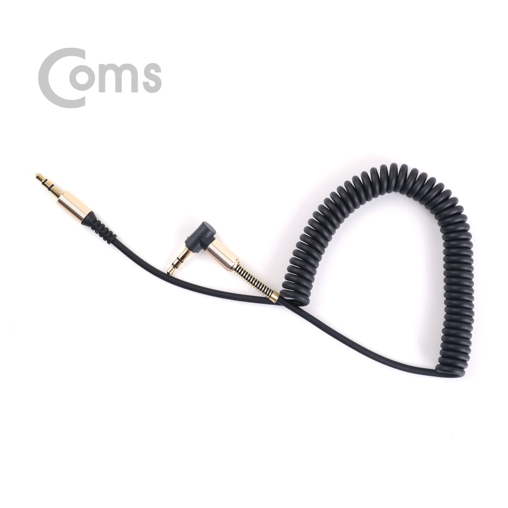 Coms 스테레오 케이블 (3.5 M/M) 한쪽 꺾임(꺽임) 30~50cm/ 스프링/ Black/Stereo