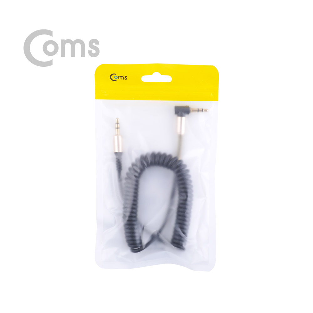 Coms 스테레오 케이블 (3.5 M/M) 한쪽 꺾임(꺽임) 30~50cm/ 스프링/ Black/Stereo