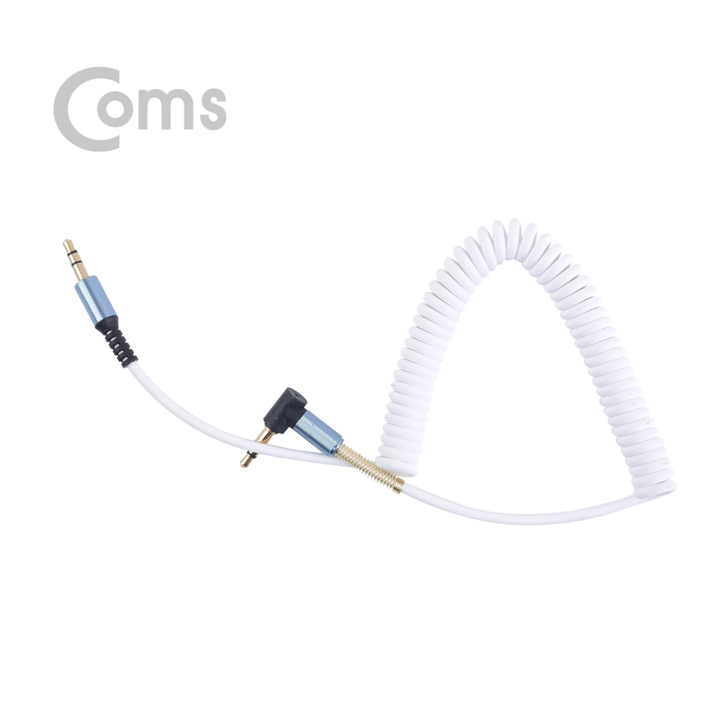 Coms 스테레오 케이블 (3.5 M/M) 한쪽 꺾임(꺽임) 30~50cm/ 스프링/ White/Stereo