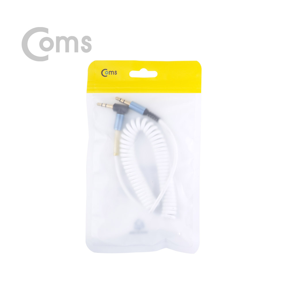 Coms 스테레오 케이블 (3.5 M/M) 한쪽 꺾임(꺽임) 30~50cm/ 스프링/ White/Stereo