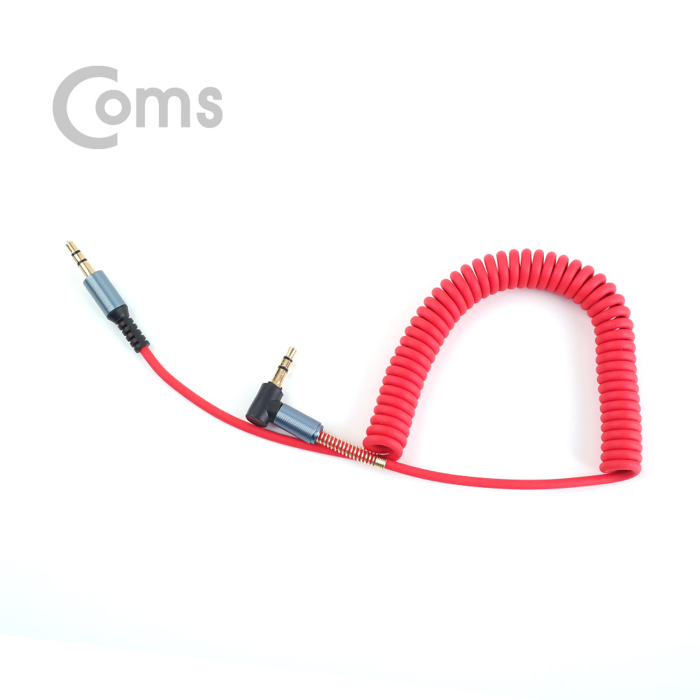 Coms 스테레오 케이블 (3.5 M/M) 한쪽 꺾임(꺽임) 30~50cm/ 스프링/ Red/Stereo