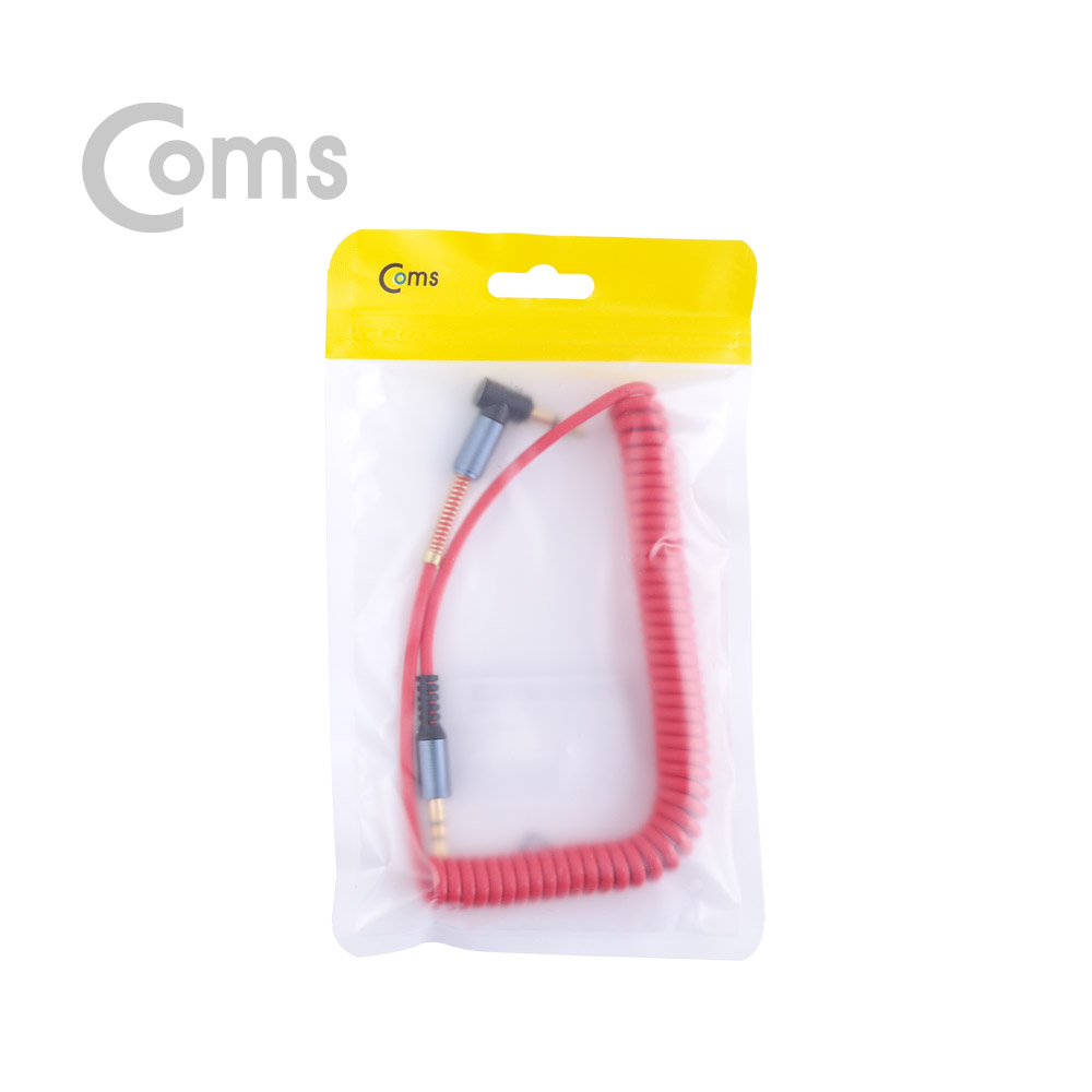 Coms 스테레오 케이블 (3.5 M/M) 한쪽 꺾임(꺽임) 30~50cm/ 스프링/ Red/Stereo