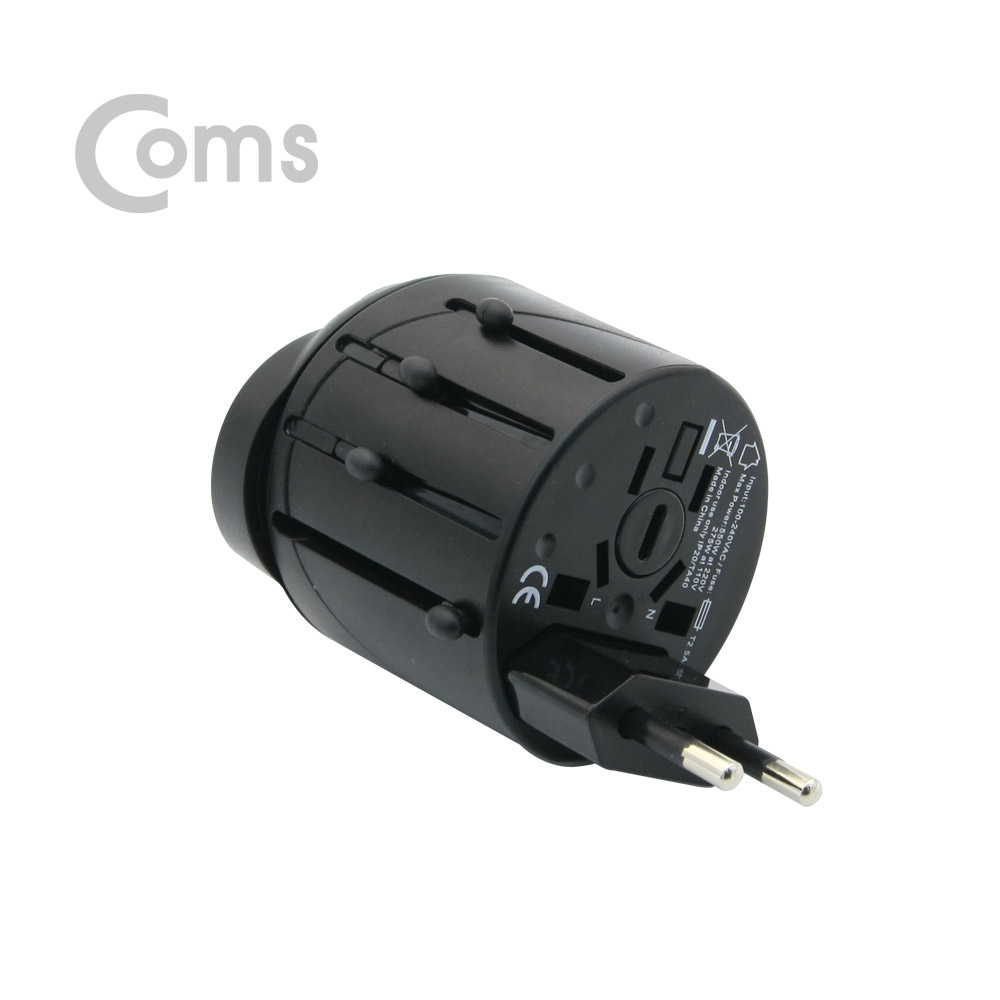 Coms 전원(AC) 변환용 - 해외/여행용/다기능/멀티, 라운드형(Black)