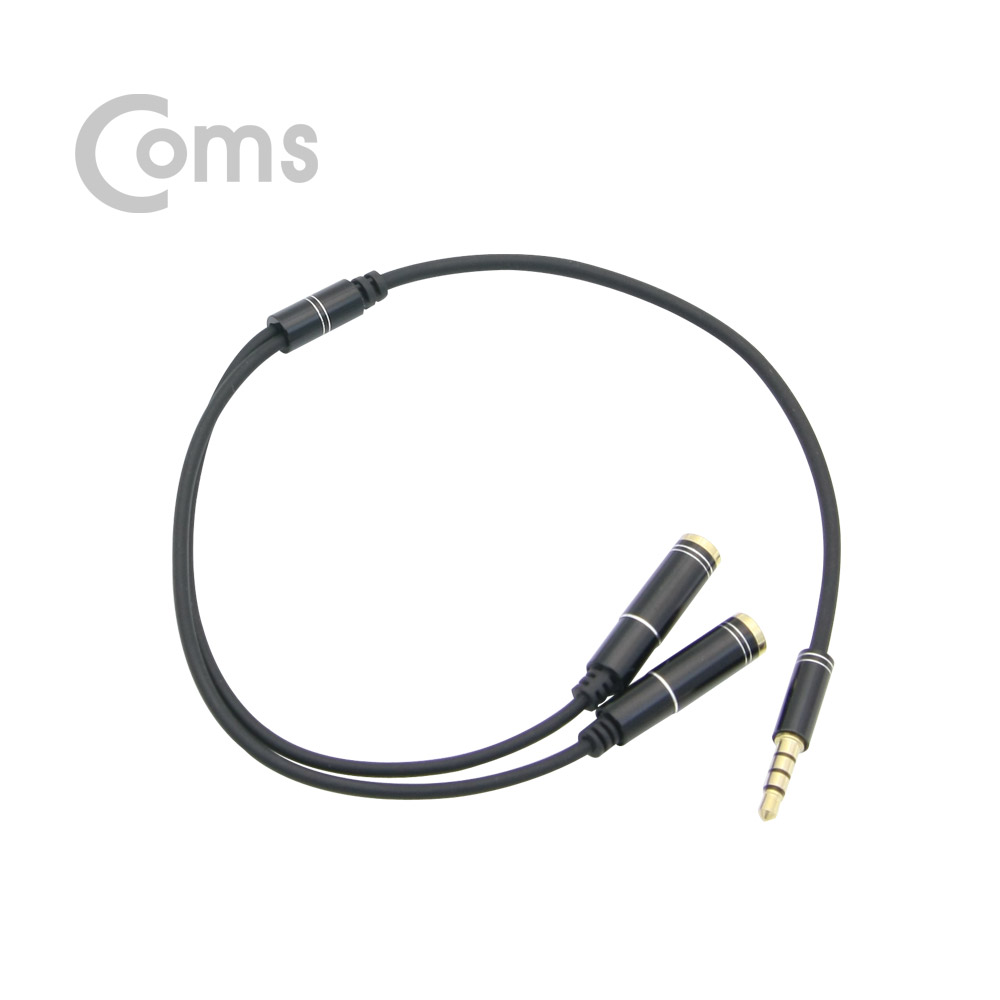 Coms 이어폰 2분배 케이블 30cm - ST M(4극) / ST Fx2 Y형, Black