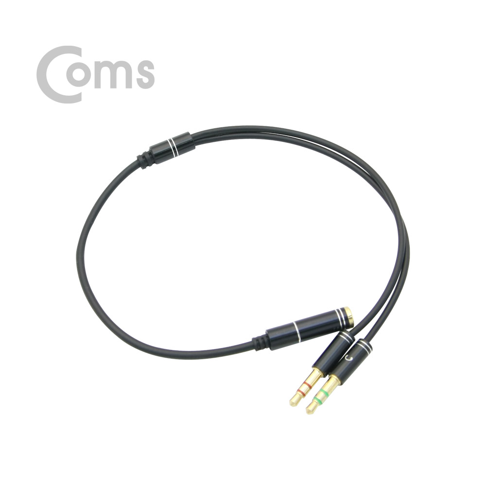 Coms 이어폰/마이크 연장 케이블 30cm - ST F(4극) / ST Mx2 Y형, Black
