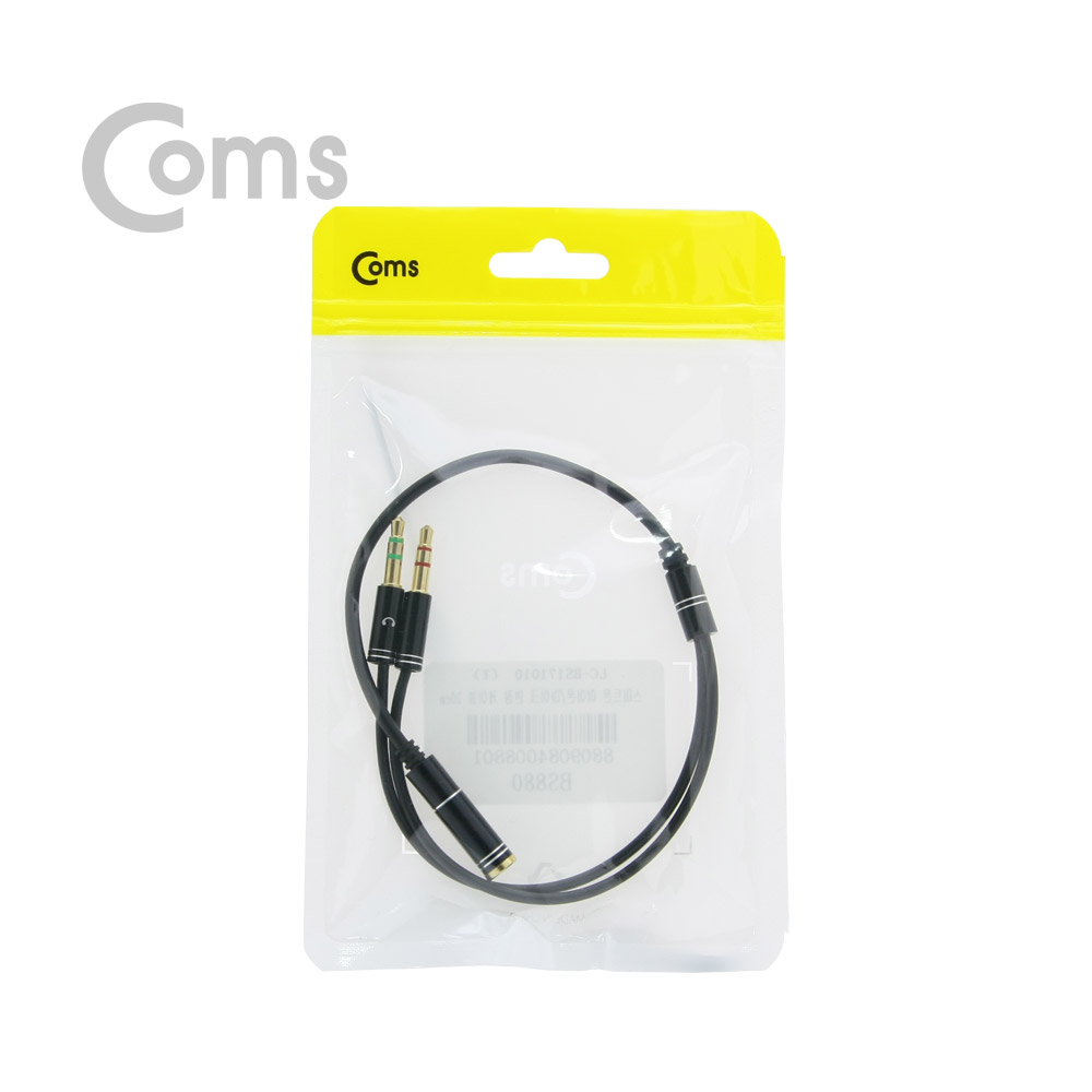 Coms 이어폰/마이크 연장 케이블 30cm - ST F(4극) / ST Mx2 Y형, Black