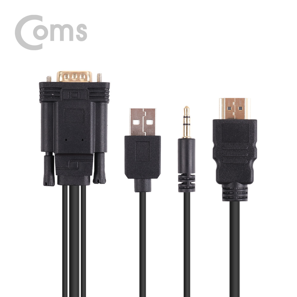 Coms HDMI 컨버터(HDMI to VGA) 1.5M / 오디오 지원(케이블 타입, 스테레오 & USB전원)+젠더