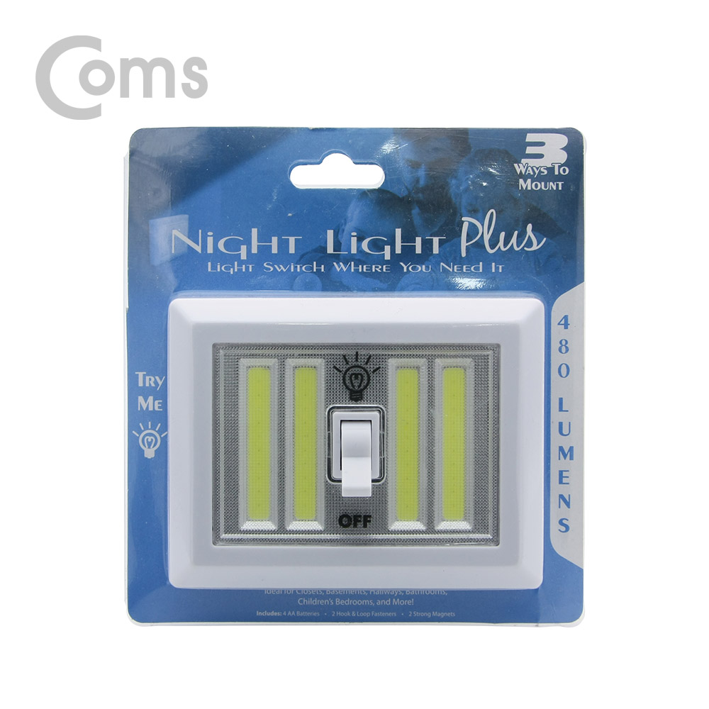 Coms LED 스위치 벽면등(Switch Light) 사각 10 LED/4라인 / 4 x AA