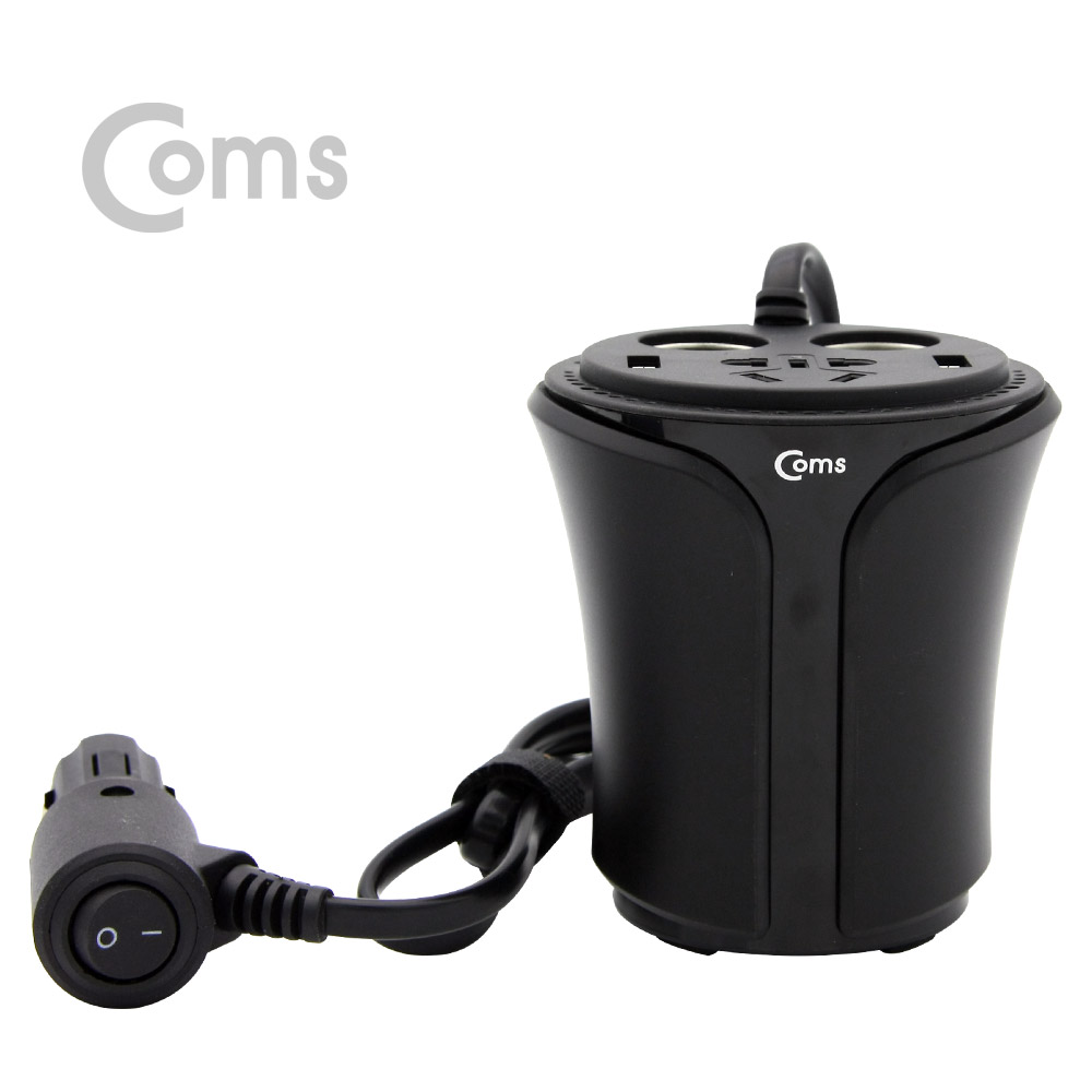 Coms 차량용 멀티 시가잭+인버터(120W), USB 2P - 컵홀더형, 검정/ 시거잭