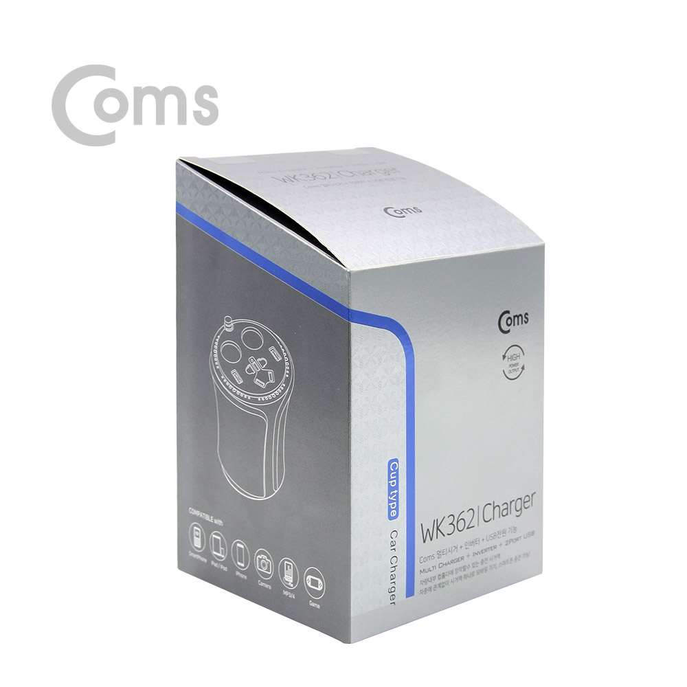 Coms 차량용 멀티 시가잭+인버터(120W), USB 2P - 컵홀더형, 검정/ 시거잭